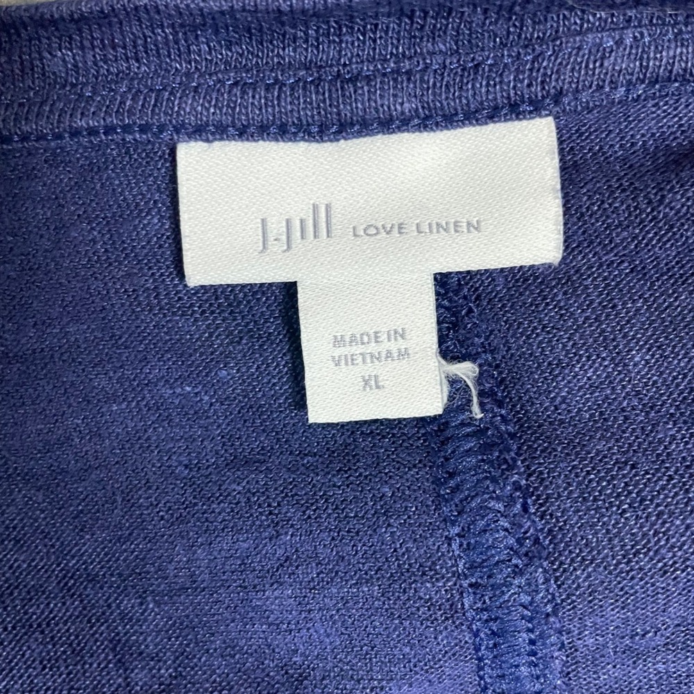 J. Jill Love Linen Navy Blue Short Sleeve Top XL 100% Linen Minimalist Coastal - Picture 3 of 9